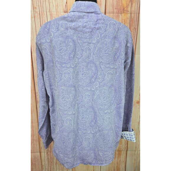 Robert Graham Mens Classic Fit Linen Blend Shirt Large Purple Paisley - Picture 2 of 8